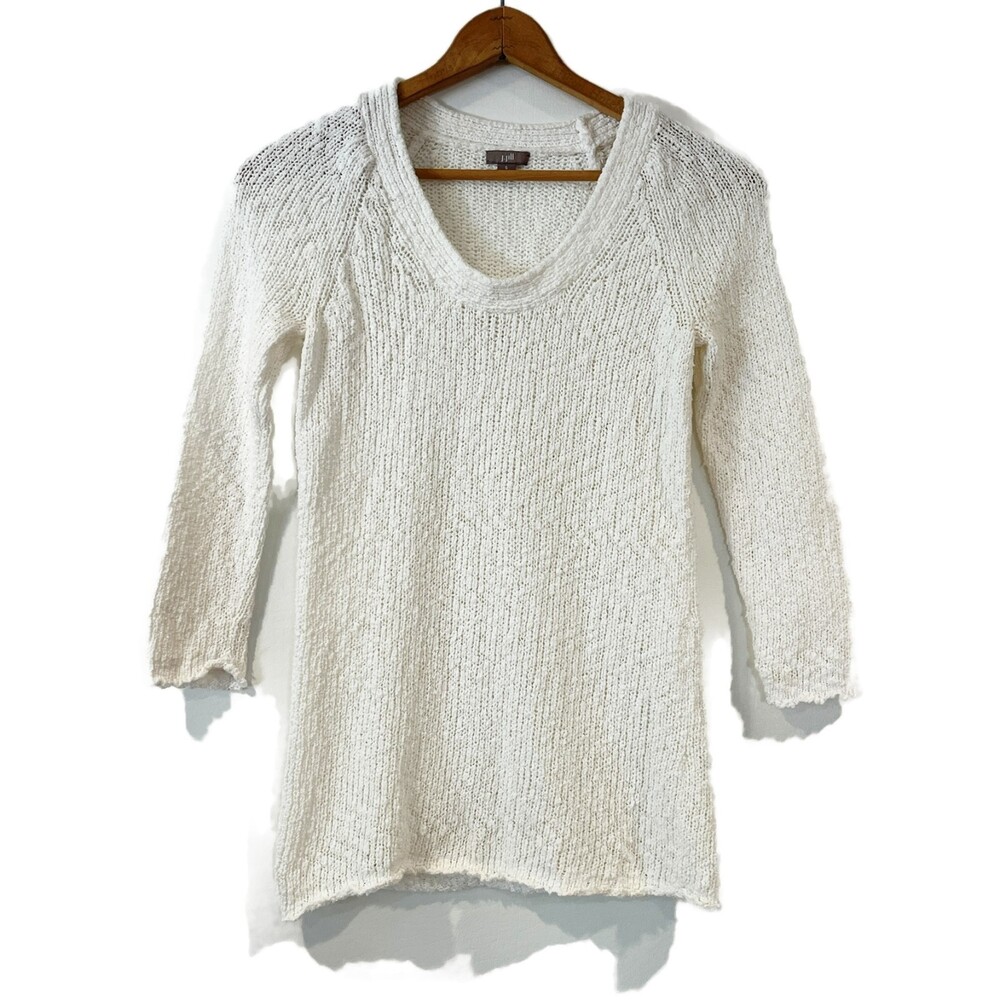 J.Jill Cream/White Pullover Sweater Scoop Neck Cotton Blend Small